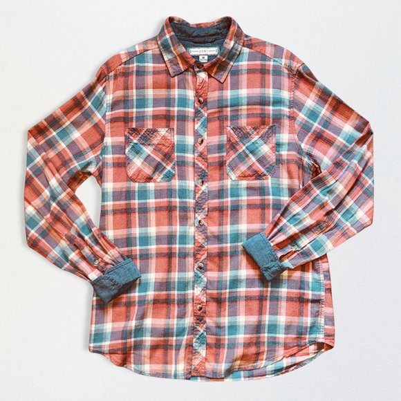 PD&C Other - PD&C Men's Brushed Cotton Plaid Chambray-Lined Long Sleeve Button Down Shirt